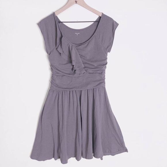 Garnet Hill Grey Knit Piazza Cap Sleeve Ruffle Ruched Dress Small - Picture 1 of 9